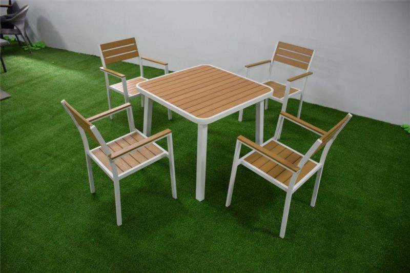 Aluminium Restaurant Timber Dining Tables Outdoor Garden Set