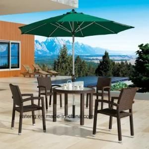 Modern Design Furniture Outdoor Garden Dining Table with Umbrella &amp; Stackable Chairs with Armrests (YTA098&YTD322-4)