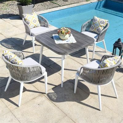 Foshan Factory Outdoor Furniture Dining Table Chairs Rope Woven Aluminum Durable Garden Outdoor Dining Sets