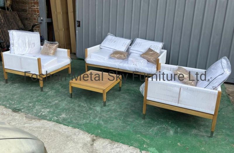 Outdoor Aluminum Teak Garden Hotel Villa Patio Wooden Rattan Sofa