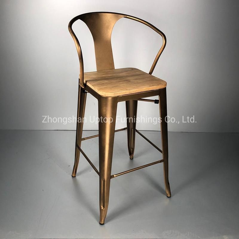 French Style Vintage Design Armrest Metal Cafe Chairs with Solid Wooden