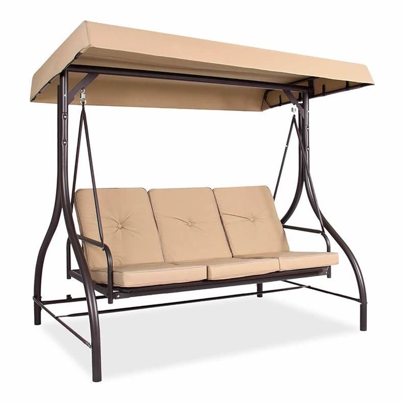 Outdoor Swinging Chair Adjustable Back with Canopy and Cup Holder