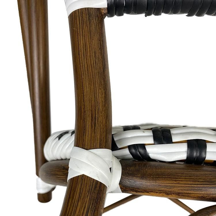 Restaurant Outdoor High Back Leaf Rattan Chair Metal Legs Aluminium Garden Furniture