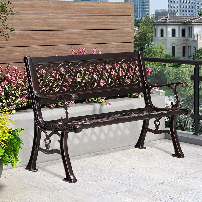 Public Garden Rose Pattern Bench Cast Aluminum Long Chair