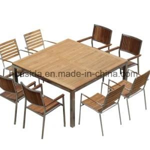 1.5*1.5m Square Stainless Steel Teak Wood Dining Table Set