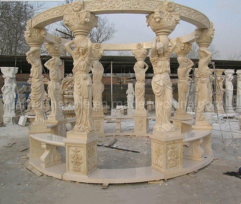 Beautiful Hand Carved Statue Column Garden Pavilion Stone Marble Gazebo