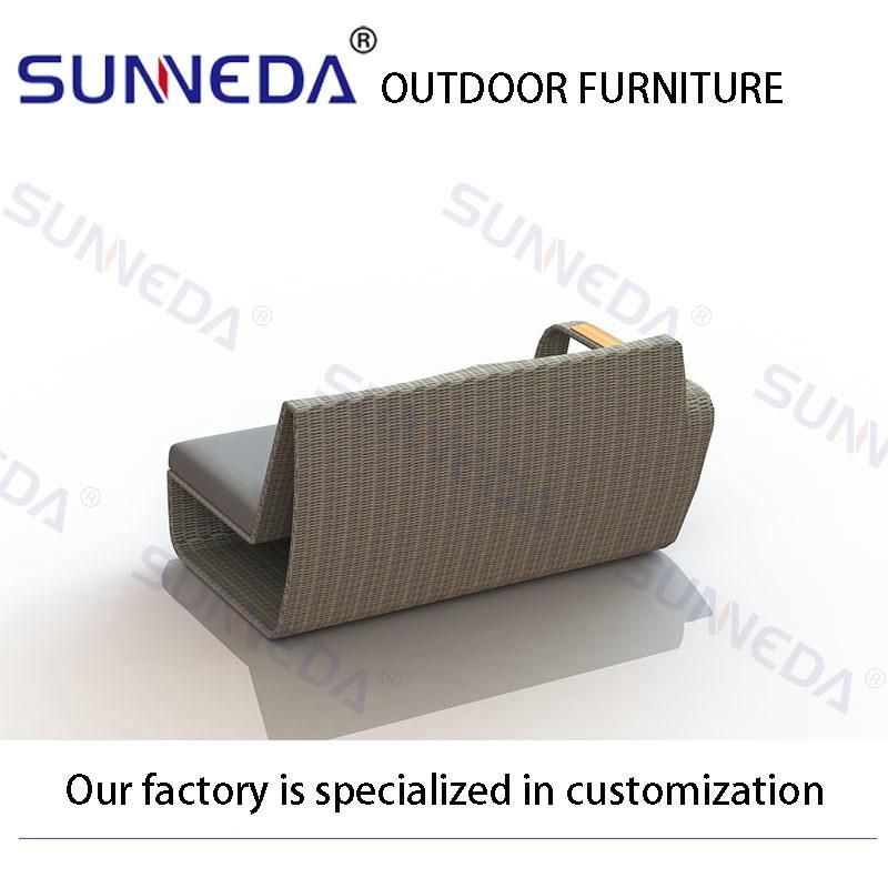 Hotel Aluminum Frame Rattan Outdoor Modern Garden Chair and Sofa Furniture with Teak Armrest