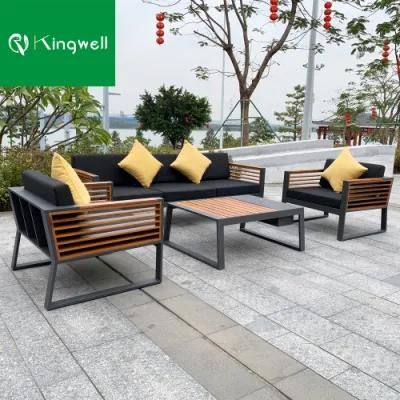 Outdoor Furniture Factory Garden Patio Hotel Lounger Chair Aluminum Sofa Set with Teak Arm