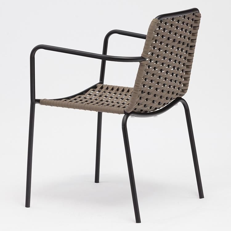 Dropshipping for Spain Iron Garden Woven Outdoor Chairs Stacking with Steel Frame