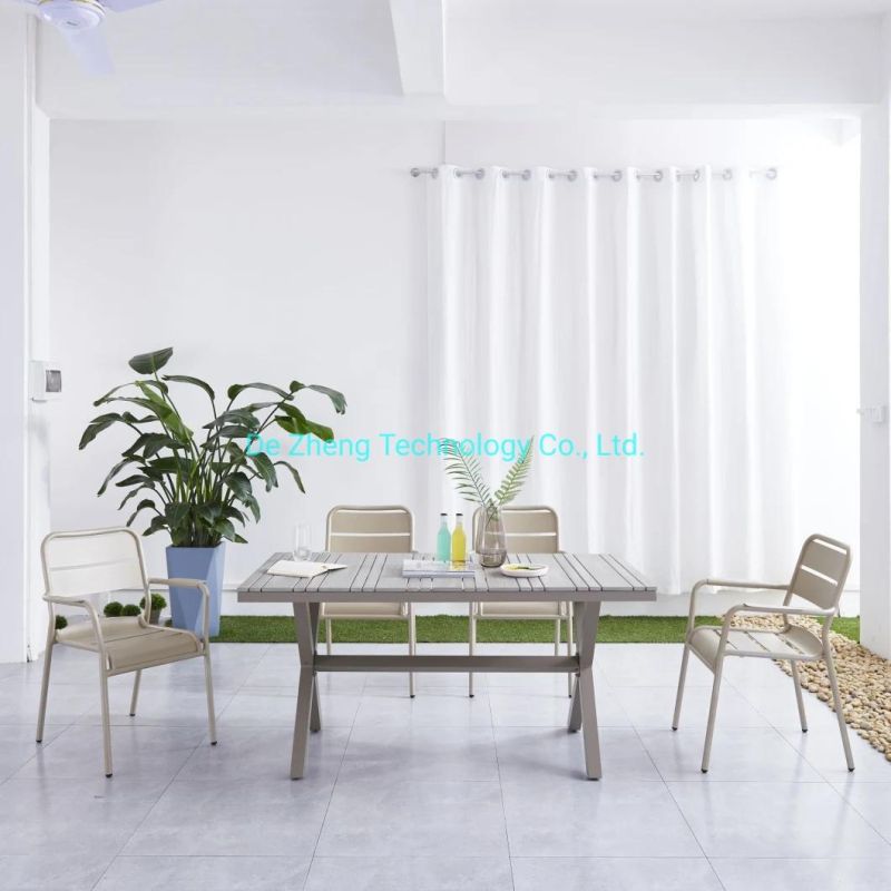 Aluminum Outdoor Dining Set Plastic Wood Expandable X Leg Outdoor Table