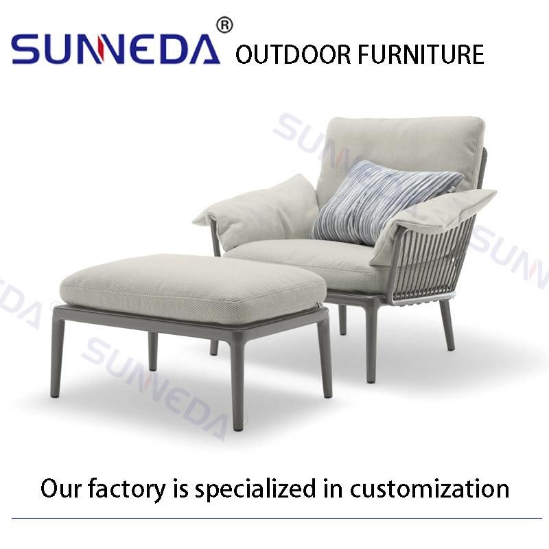 Aluminum Woven with Round Ribbon Outdoor Sofa with Waterproof Cushion