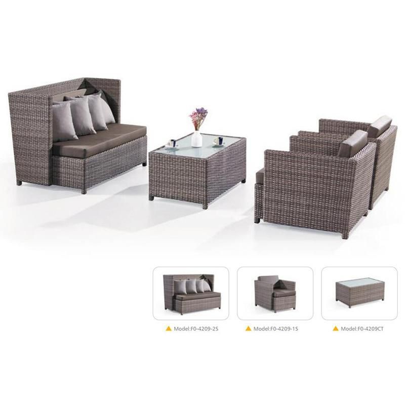 C-Modern Garden Furniture High Back Brown Plastic Wicker Sofa