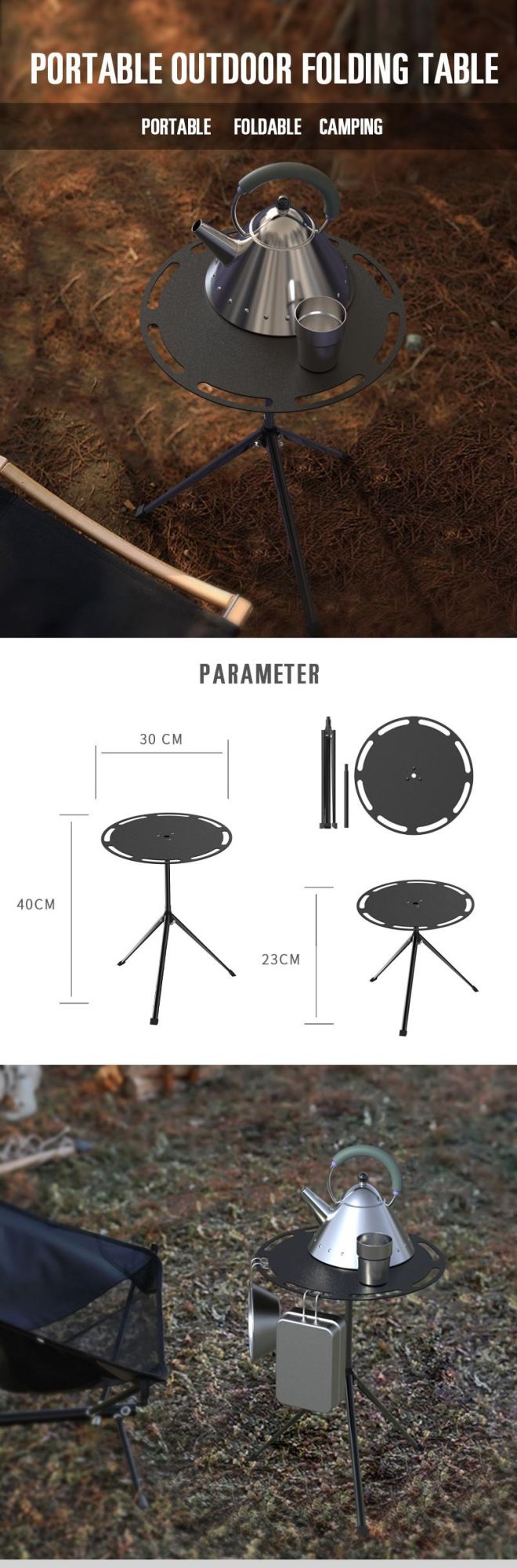 Table Pliable Aluminum Alloy Height Optional Portable Metal Triangular Folding Table for Picnic