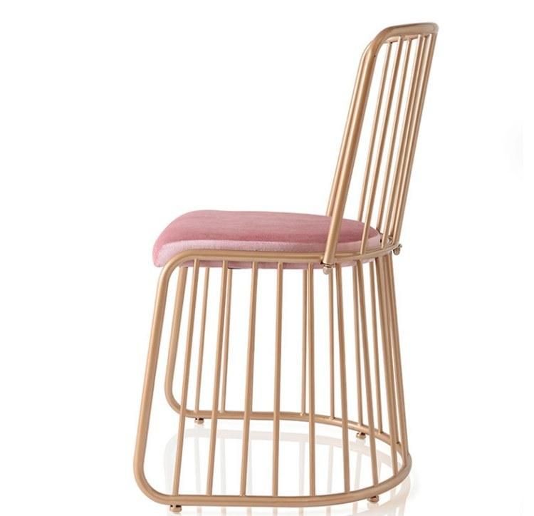 Luxury Beauty Salon Metal Rose Gold Wire Chair Durable Wrought Iron Garden Event Wedding Dining Chair