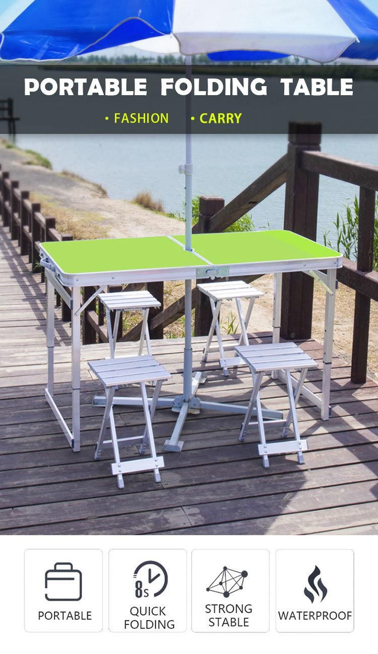 Height Adjustable Folding Table with 4 Folding Chairs