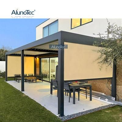 AlunoTec Electric Roof Louver Gazebo Waterproof Roof Pergolas Bioclimatic Pergola with Side Screen