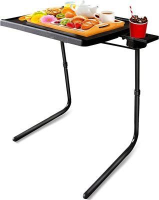 Adjustable TV Tray Table Folding TV Dinner Tray with Cup Holder on Bed