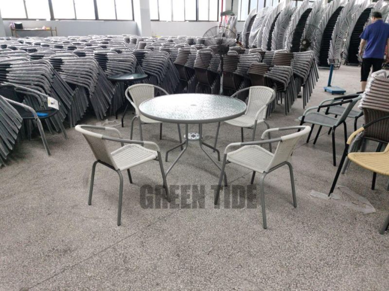 Outdoor Garden Patio Rattan Furniture Sets Dining Table Stack Chair 5PCS Sets