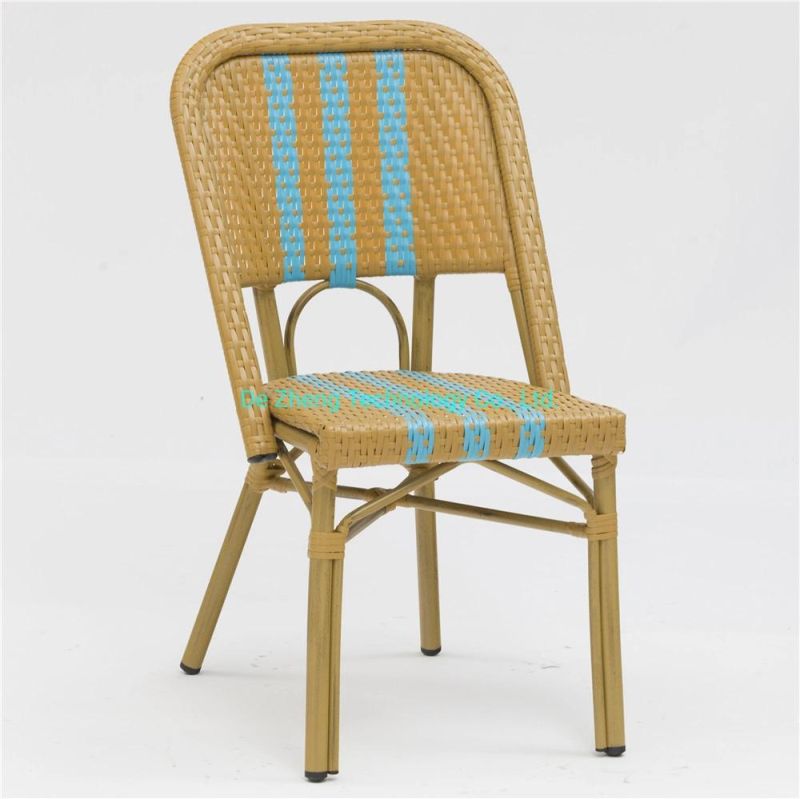 Modern Outdoor Furniture Weather Resistant Aluminum Frame Stackable Rattan Chair Balcony French Cafe Bistro Chair