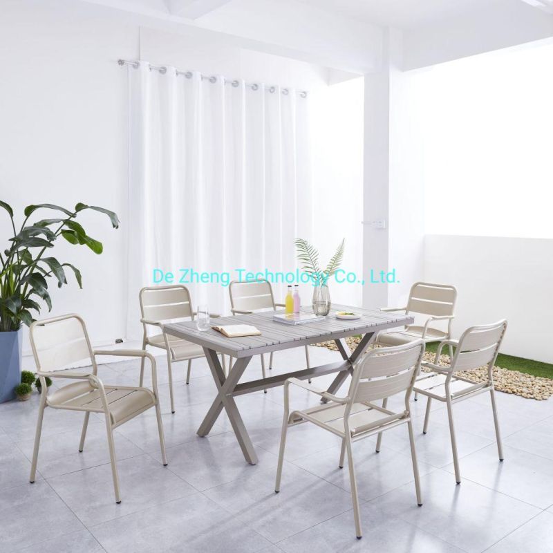 Best Selling Rectangle Outdoor Table and Chairs with Plastic Wood for Restaurant Hote