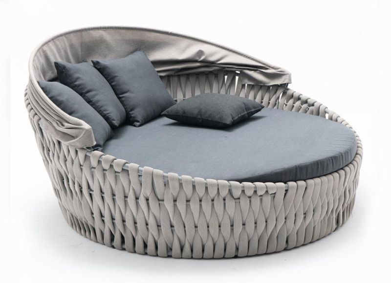 Modern Luxury Hotel Garden Aluminum Rope Chaise Lounge Daybed Sunbed Outdoor Furniture