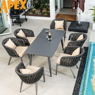 Aluminum Restaurant Table Woven Rope Chair Outdoor Home Furniture Set