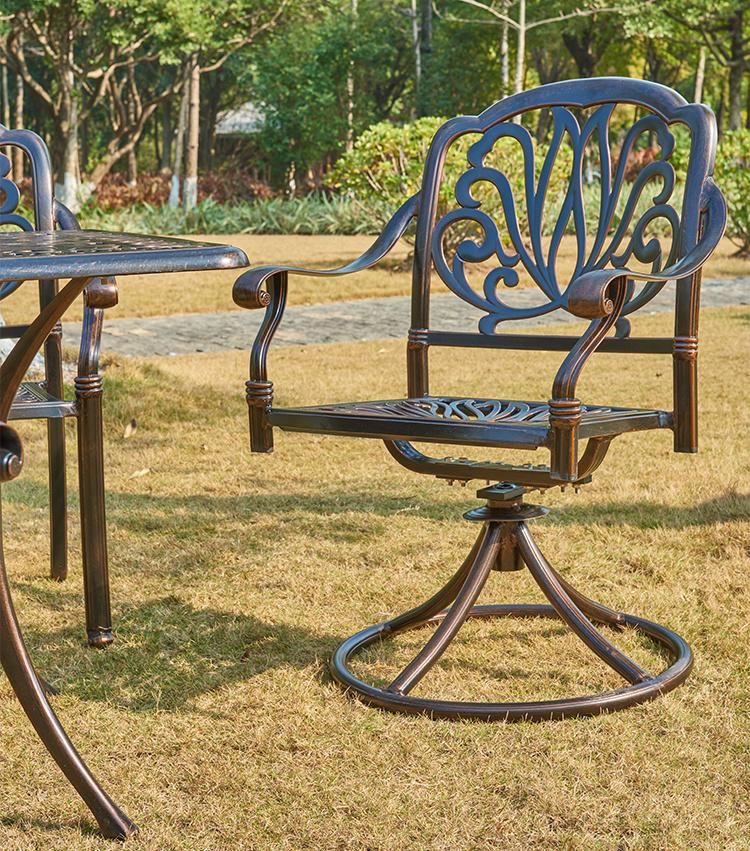 Durable Cast Aluminum Coffee Patio Set 6 Chair Outdoor Furniture for Home Party