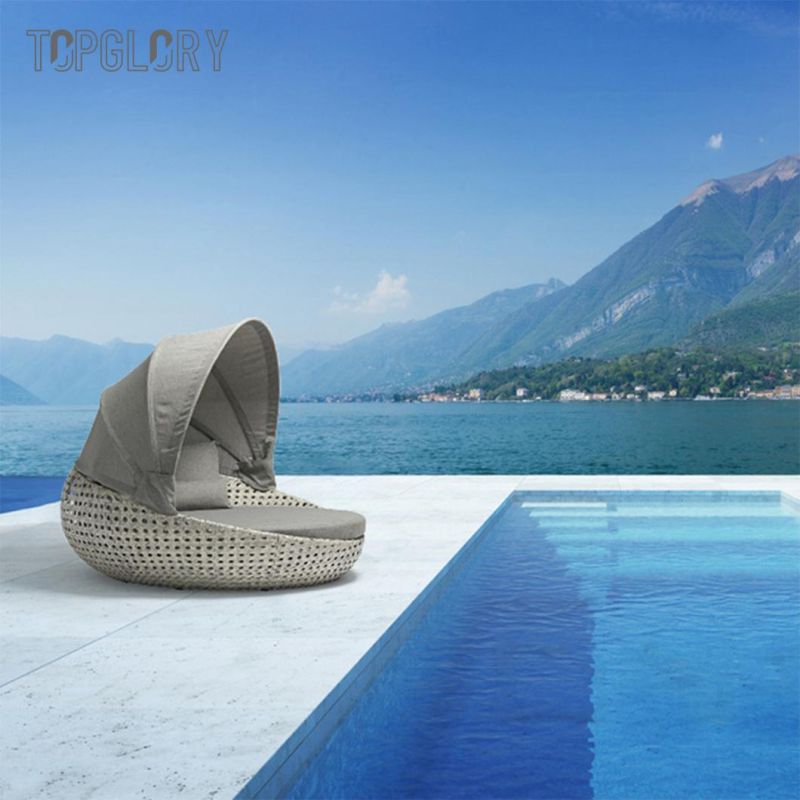 Modern Designed Garden Furniture Sunbed Outdoor Aluminum Daybed with Adjustable Curtain Canopy
