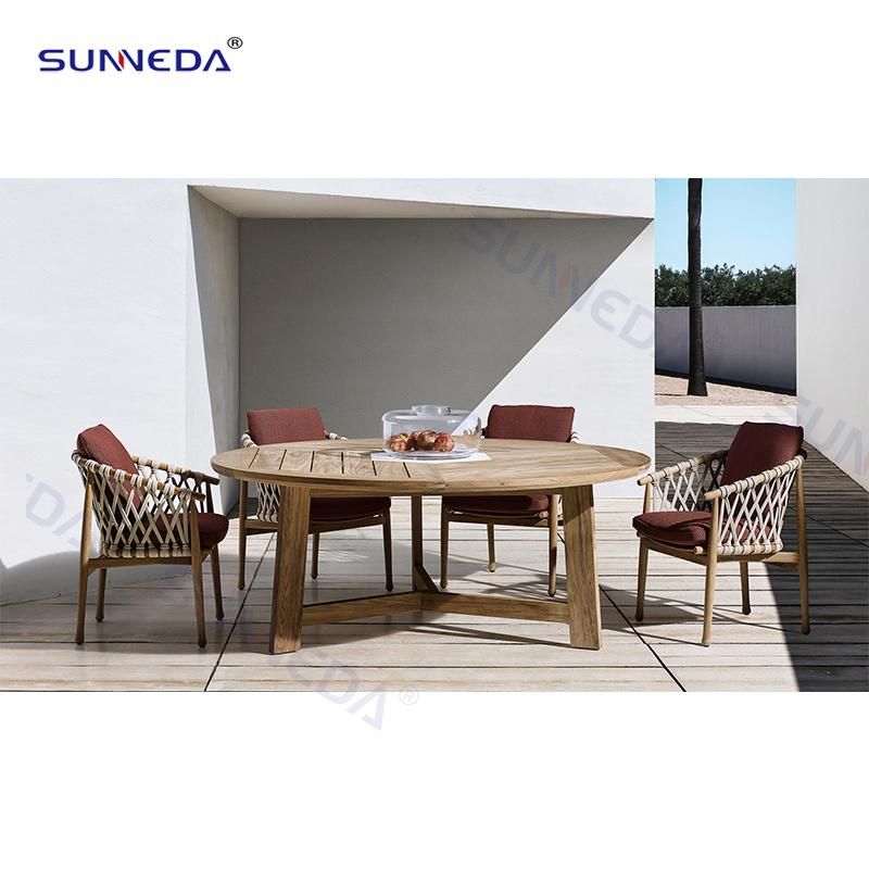Modern Commercial Outdoor Furniture Wood Dining Table with Rattan Chair Set