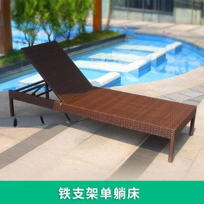 Outdoor Rattan Lounging Beach Chair Reclining Aluminum Folding Relaxing Mat Chair Lounge Footrest Beach Chairs