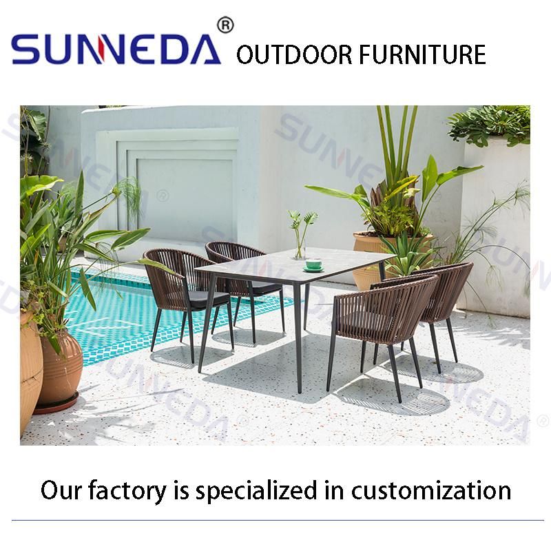 Comfortable Outdoor Garden Rattan Woven Chair and Aluminum Pipe Rock Board Tabletop