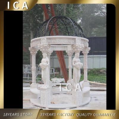 Stone Marble Garden Gazebo with Lady Sculptures for Outdoor Decoration