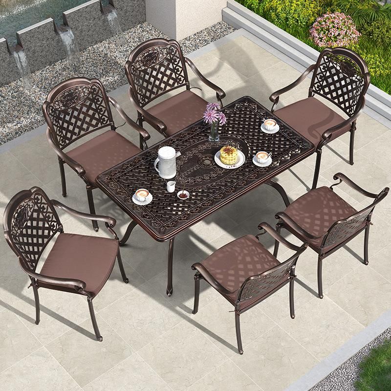 6 Seats Garden Dining Table Set Cast Aluminum Outdoor Furniture Metal Patio Furniture