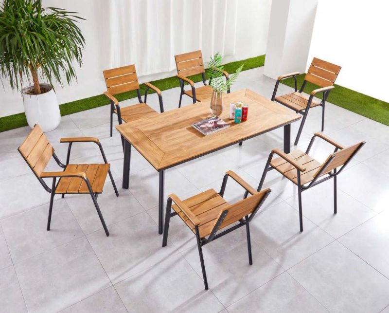 6 Seater Aluminum Patio Table Dining Set Plastic Wood Outdoor Furniture Garden Set