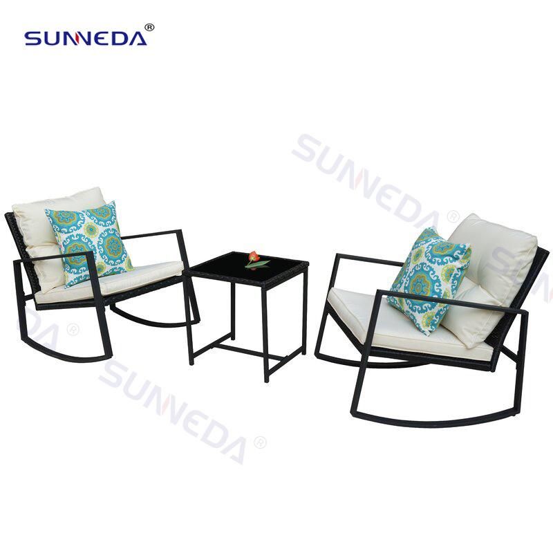 Modern Patio Rattan Aluminum Coffee Table Garden Rocking Chair
