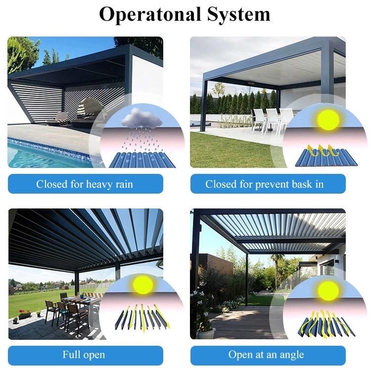 Garden Automatic Aluminum Pergola Shutter Roof Awning Gazebo