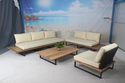 Leisure Garden Aluminum Teakwood Sofa Set Outdoor Furniture with Cushion