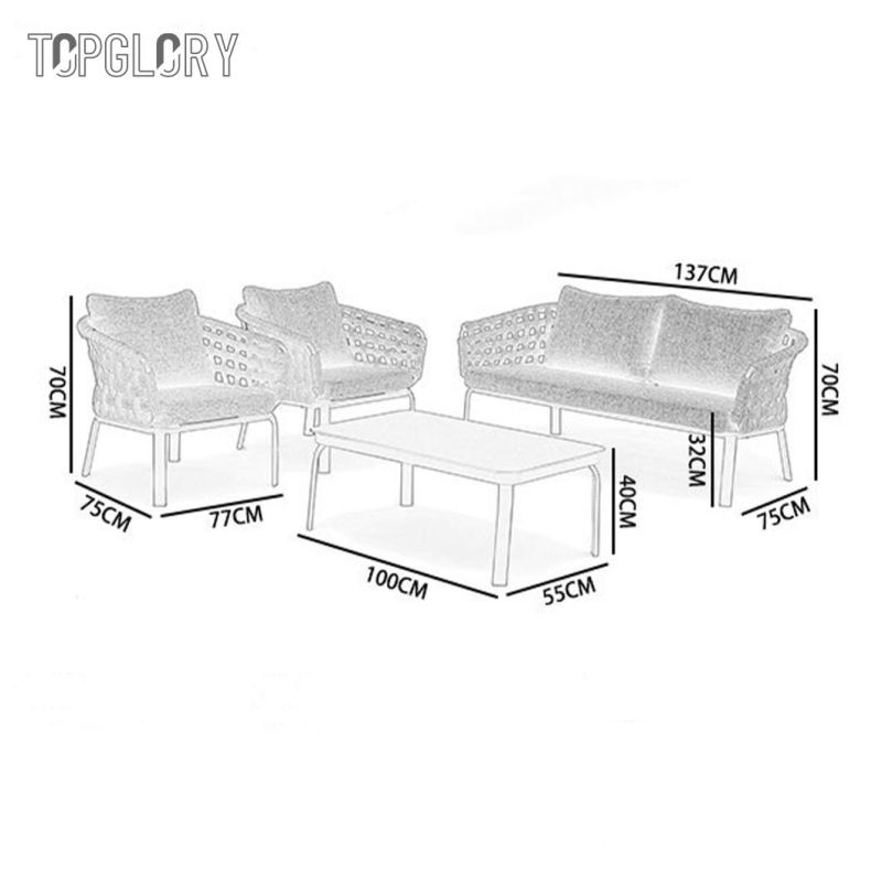 Wholesale Outdoor Club Modern Leisure Patio Garden Furniture Sofa Set with Aluminum Frame Woven Rope