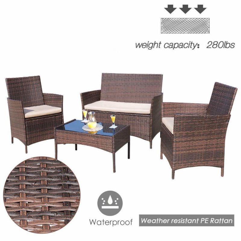 4 Pieces Outdoor Patio Furniture Sets Rattan Chair Wicker Set, Outdoor Indoor Use Backyard Porch Garden Poolside Balcony Furniture (Medium)