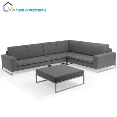 Upscale Modern Patio Sofa Set Outdoor Furniture Grey Fabric with Sliver Color Aluminum Frame