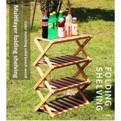 Outdoor Furniture Portable Folding Camping Wood Shelf Camping Camping Foldable Wooden Table Wood Shelf