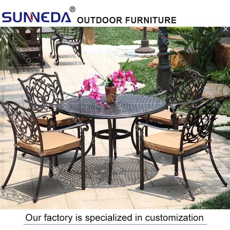 Sales of Outdoor Hollow Cast Aluminum Dining Table and Chair Combination Villa Courtyard European Style Retro Furniture