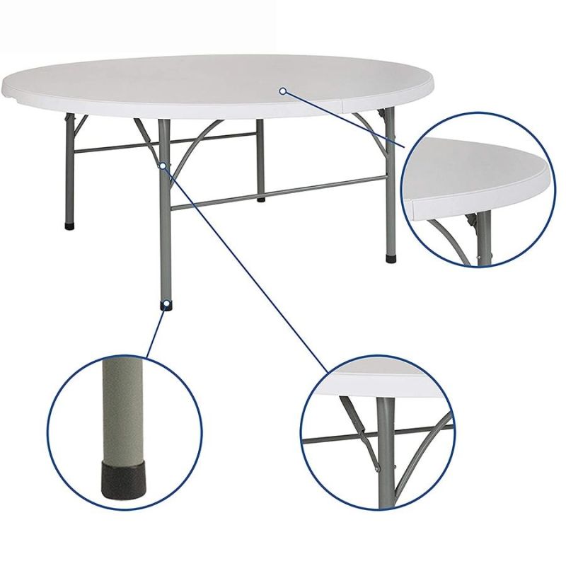 Durable 6 Feet Folding Plastic Round Banquet Table for Outdoor Events