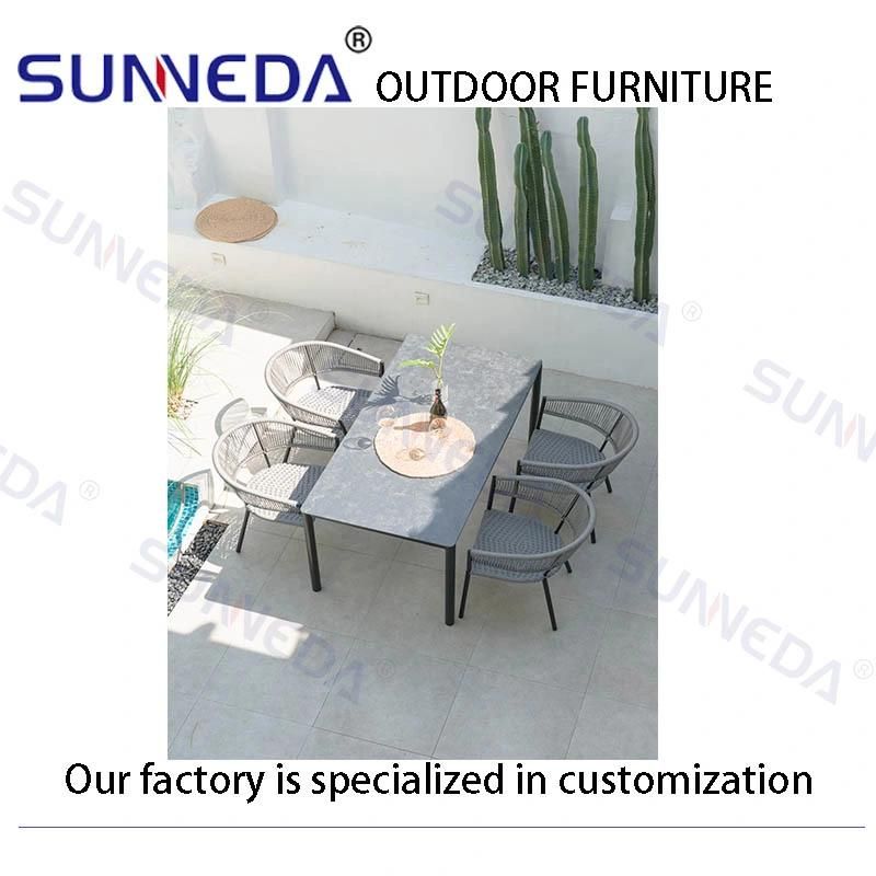 Hotel Villa Dining Table and Handmade Rattan Leisure Chair Rattan Woven Wicker Outdoor Furniture