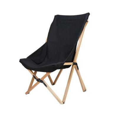 Black Fabric Wooden Folding Chair