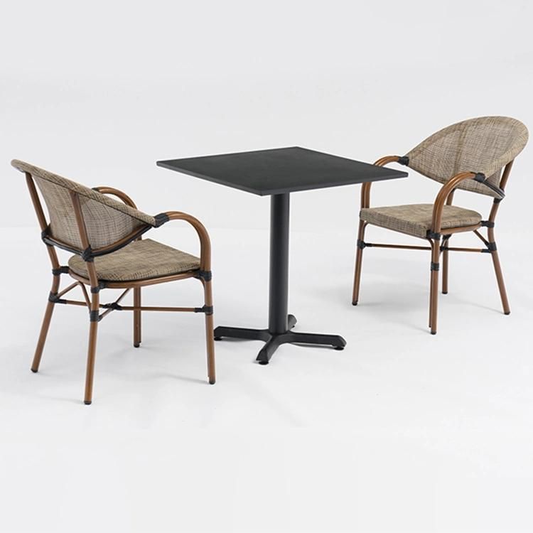 Bamboo Powder Coated Bistro Outdoor Garden Furniture Iron Dining Table and Chair Set for Backyard