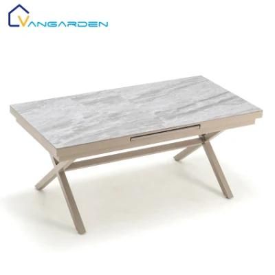 Vangarden Aluminum Extendable Outdoor Restaurant Dining Table with Artifical Stone Top