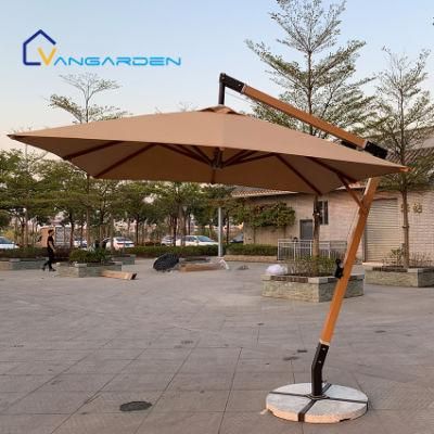 Aluminum Frame Umbrella Strong Wood Color UV-Resistant Outdoor Poolside Parasol