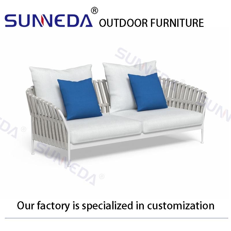 Weave Square Lattice Style Patio Outdoor Aluminum Frame Elegant Sofa