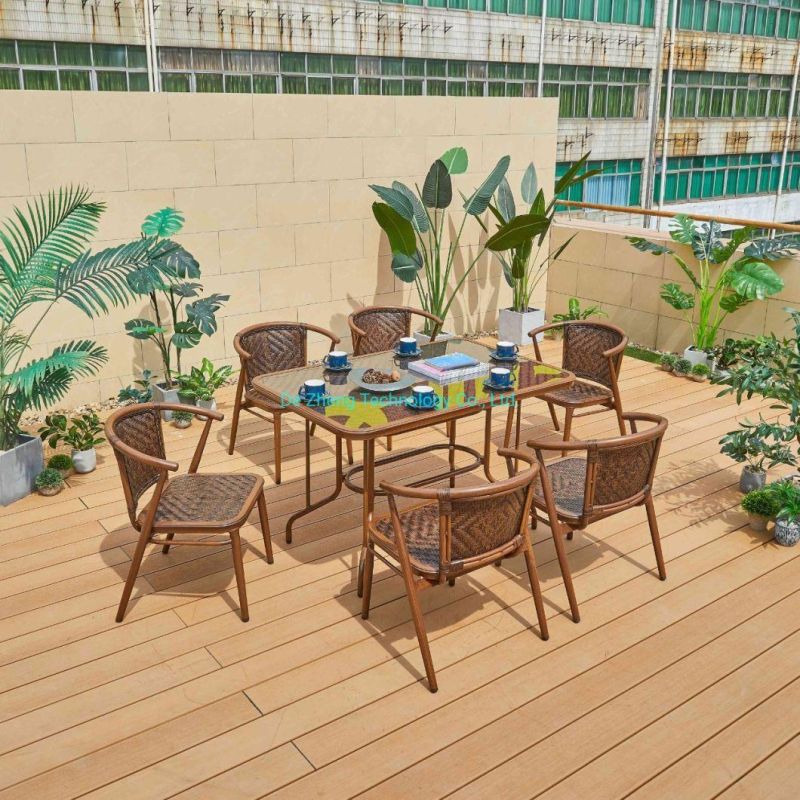 Manufacturer Wholesale Garden Outdoor Table Set Tempered Glass Leisure Table Supplier Wicker Aluminum Rattan Table